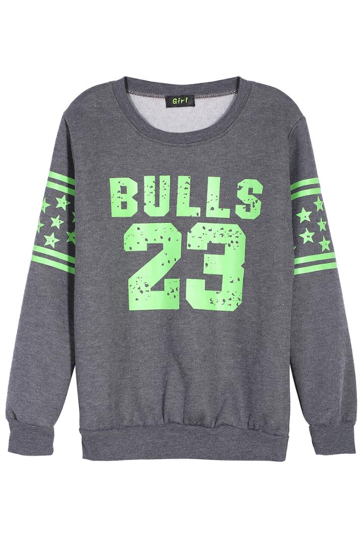 Romwe Bulls 23 Print Loose Grey Sweatshirt