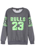 Romwe Bulls 23 Print Loose Grey Sweatshirt