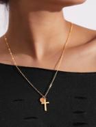 Romwe Cross & Sequin Pendant Link Necklace