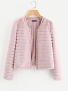 Romwe Pear Beading Textured Faux Fur Coat