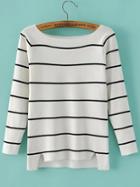 Romwe White Stripe Dipped Hem T-shirt