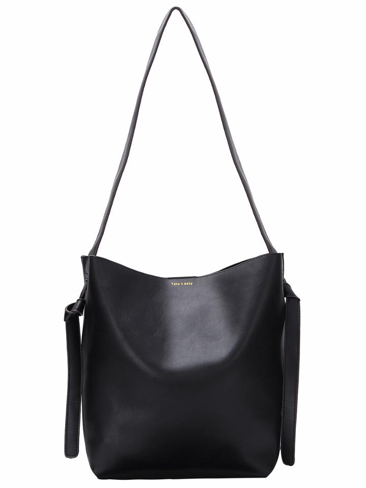 Romwe Snap Button Closure Bucket Bag With Cosmetic Bag