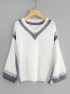 Romwe Contrast Striped Hem Sweater