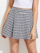 Romwe Elastic Waistband Checkered Skirt