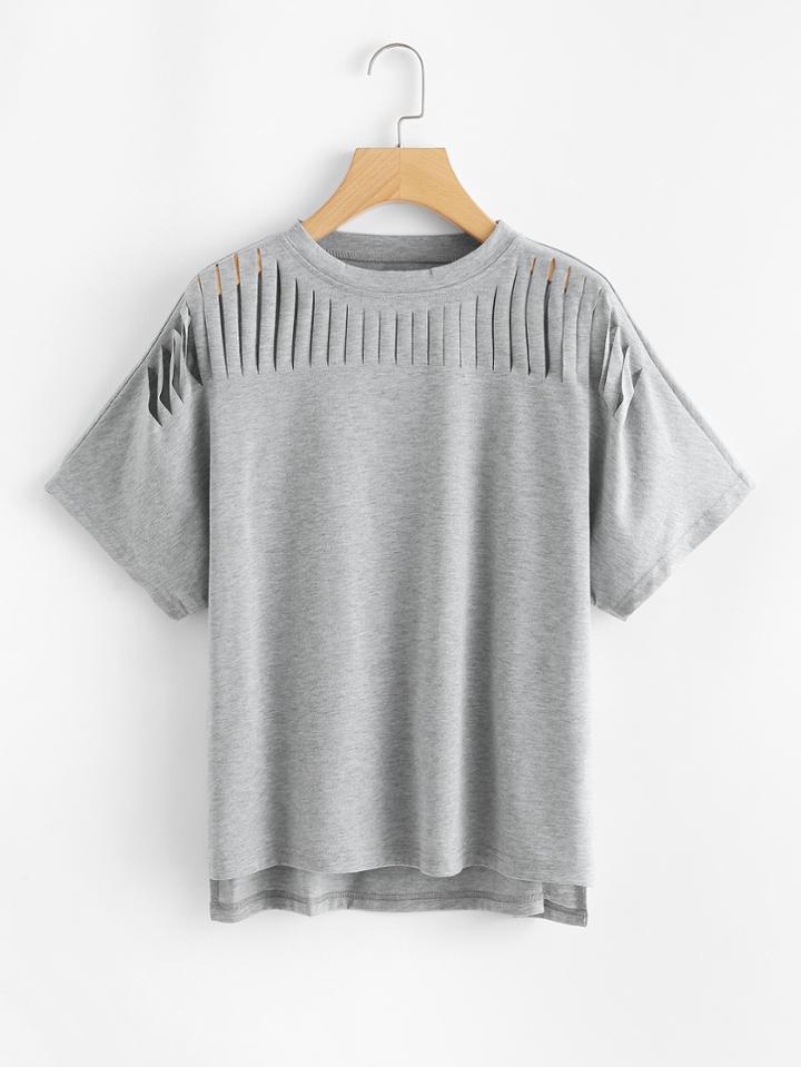 Romwe Ripped Dip Hem Tee