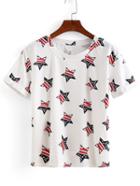 Romwe Rolled Sleeve Star Print T-shirt