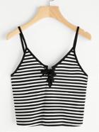 Romwe Striped Lace Up Front Cami Top