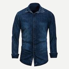 Romwe Men Solid Collar Denim Shirt