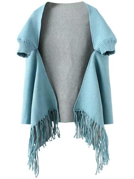 Romwe Fringe Blue Cape Sweater