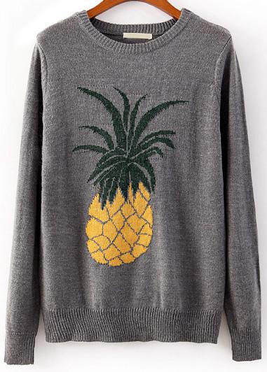 Romwe Pineapple Print Grey Sweater