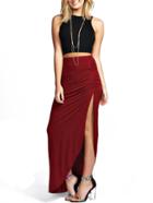 Romwe Sleeveless Crop Top With Slit Burgundy Skirt
