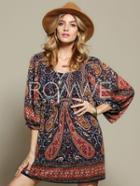 Romwe Multicolor Round Neck Vintage Print Dress