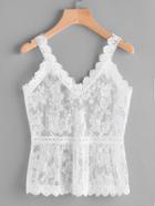 Romwe Scalloped Hem Hollow Out Lace Cami Top