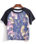 Romwe Round Neck Jellyfish Print Loose T-shirt