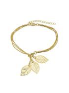 Romwe Gold Multi Layers Chain With Leaf Shape Charm Bracelets