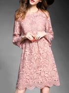 Romwe Pink Crochet Hollow Out Scallop Dress