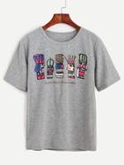 Romwe Grey Cartoon Print T-shirt