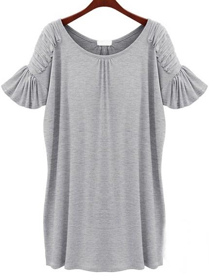 Romwe Butterfly Sleeve Loose Grey T-shirt