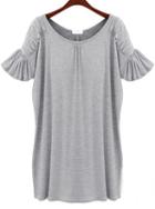 Romwe Butterfly Sleeve Loose Grey T-shirt