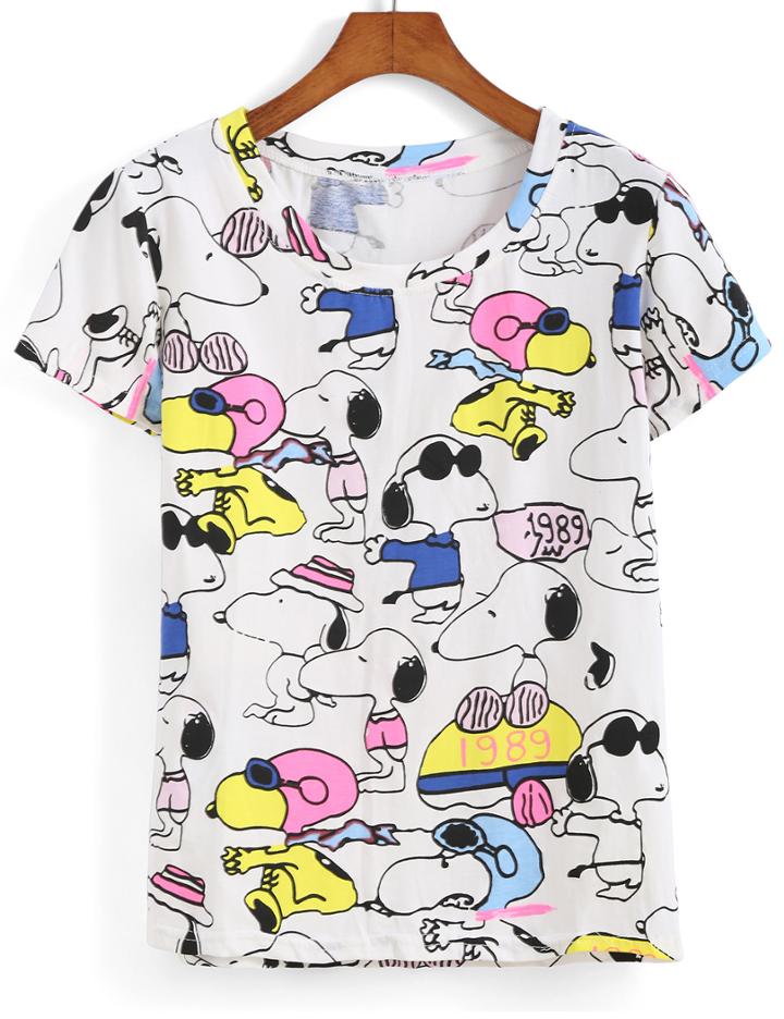 Romwe Snoopy Print White T-shirt