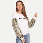 Romwe Sequin Contrast Eye Print Pullover