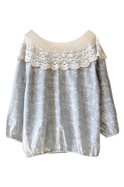 Romwe Lace Hollow Cropped Sleeves Blouse