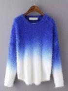 Romwe Dip Hem Fuzzy Ombre Sweater