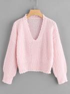 Romwe Deep V Neckline Crop Knit Sweater