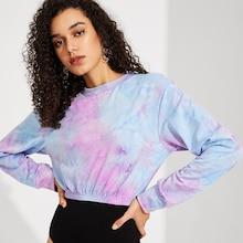Romwe Tie Dye Elastic Waist Crop Pullover