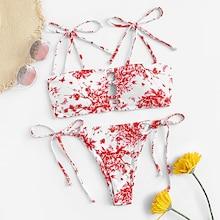 Romwe Ladder Cut-out Top With Tie Side Bikini Set