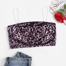Romwe Leopard Print Zip Back Cami Velvet Top