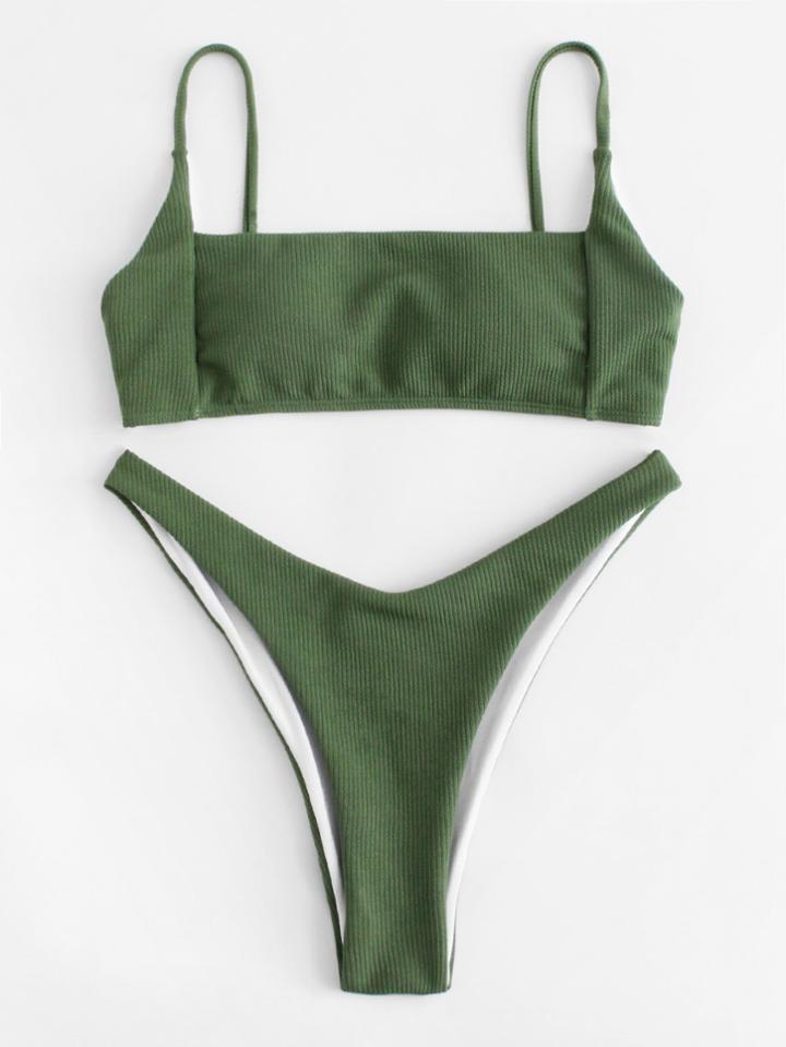 Romwe High Leg Rib Bikini Set