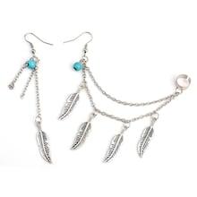Romwe Leaf Decorated Drop Earrings With Ear Cuff