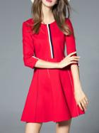 Romwe Red Color Block Striped A-line Dress