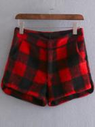 Romwe Red Plaid Shorts With Pockets