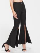 Romwe Exposed Zip Front Slit Flare Pants