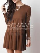 Romwe Brown Crew Neck Pleated Tent Dress