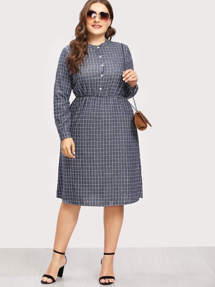 Romwe Grid Print Hidden Pocket Dress