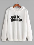 Romwe White Slogan Print Hooded Sweatshirt