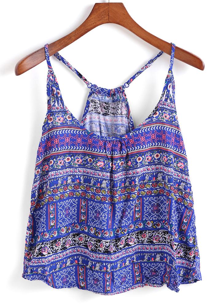 Romwe Spaghetti Strap Vintage Print Cami Top