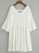 Romwe White Double V Neck Cut Out Shift Dress