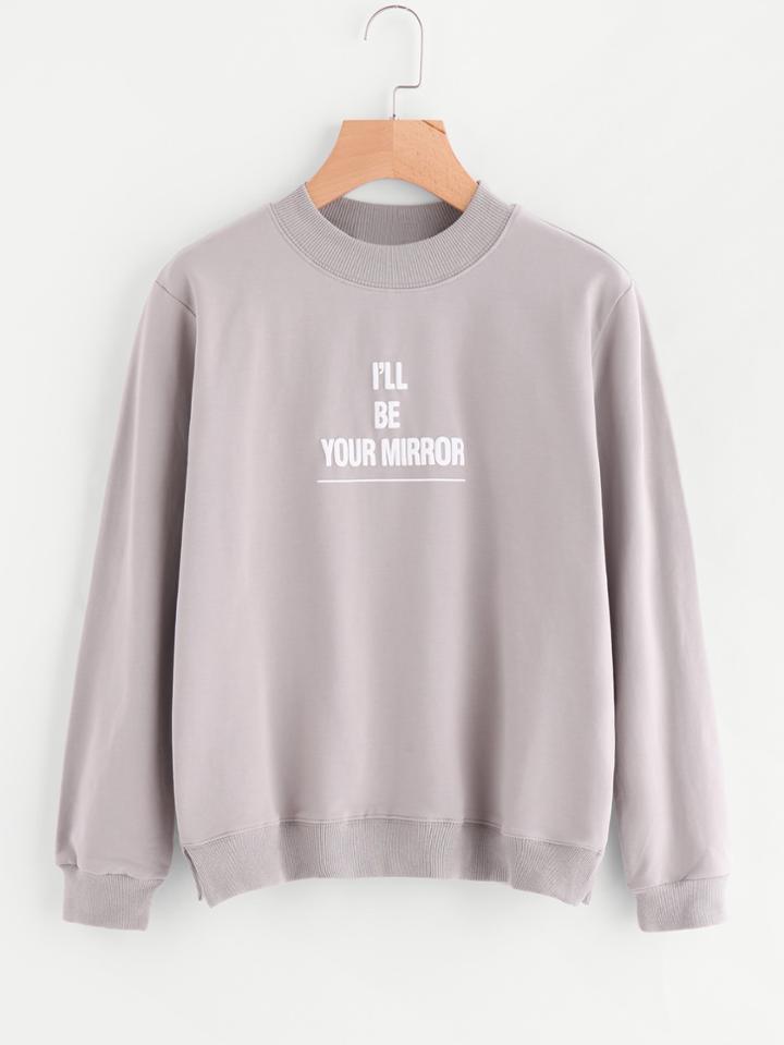 Romwe Vented Hem Graphic Pullover