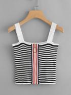 Romwe Striped Zip Up Knit Top