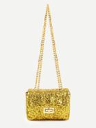 Romwe Yellow Sequin Flap Bag With Chain