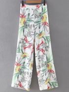 Romwe White Elastic Waist Pocket Floral Pants