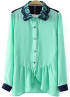 Romwe Embroidered Lapel Flouncing Blouse