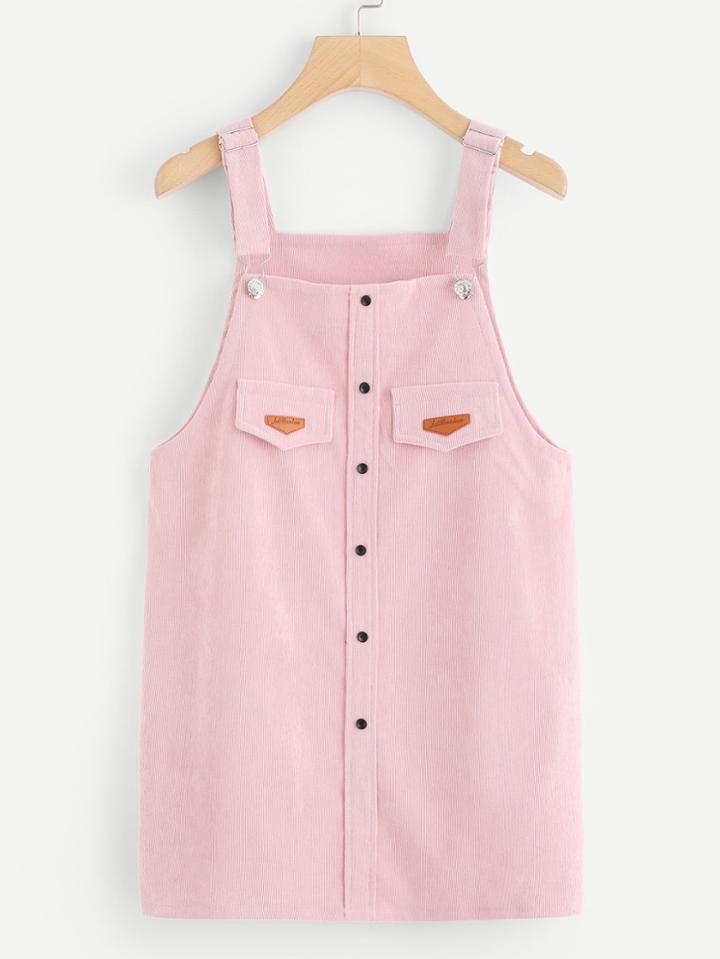 Romwe Corduroy Patch Detail Pinafore Dress