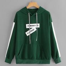 Romwe Slogan Detail Kangaroo Pocket Hoodie