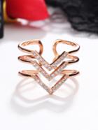 Romwe Rhinestone Triangle Multi Row Ring