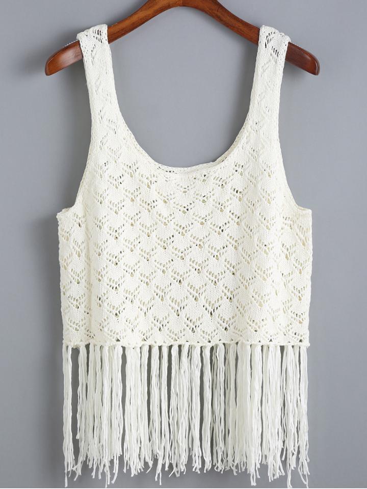 Romwe Open-knit Tassel Sweater Vest